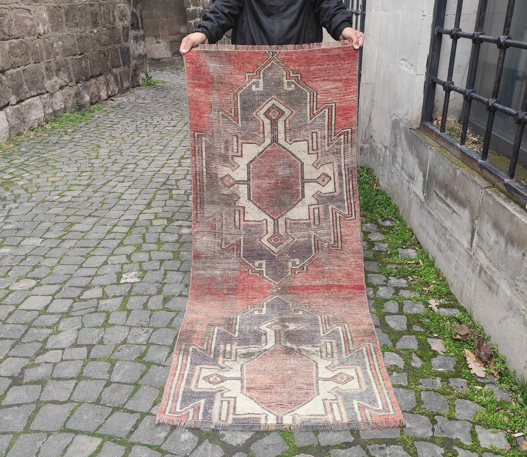 Vintage Turkish Runner Rug 2.4 x 5.9 ft