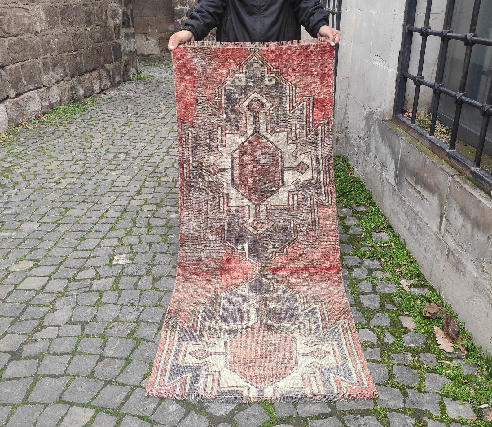 Vintage Turkish Runner Rug 2.4 x 5.9 ft