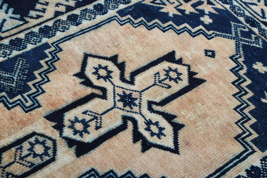 Vintage Turkish Accent Area rug 3.9 x 6.2 ft