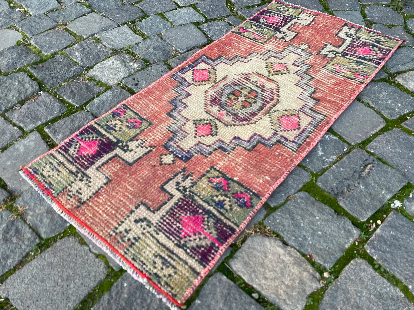 Vintage Turkish Mini Rug 1.2 x 2.7 ft