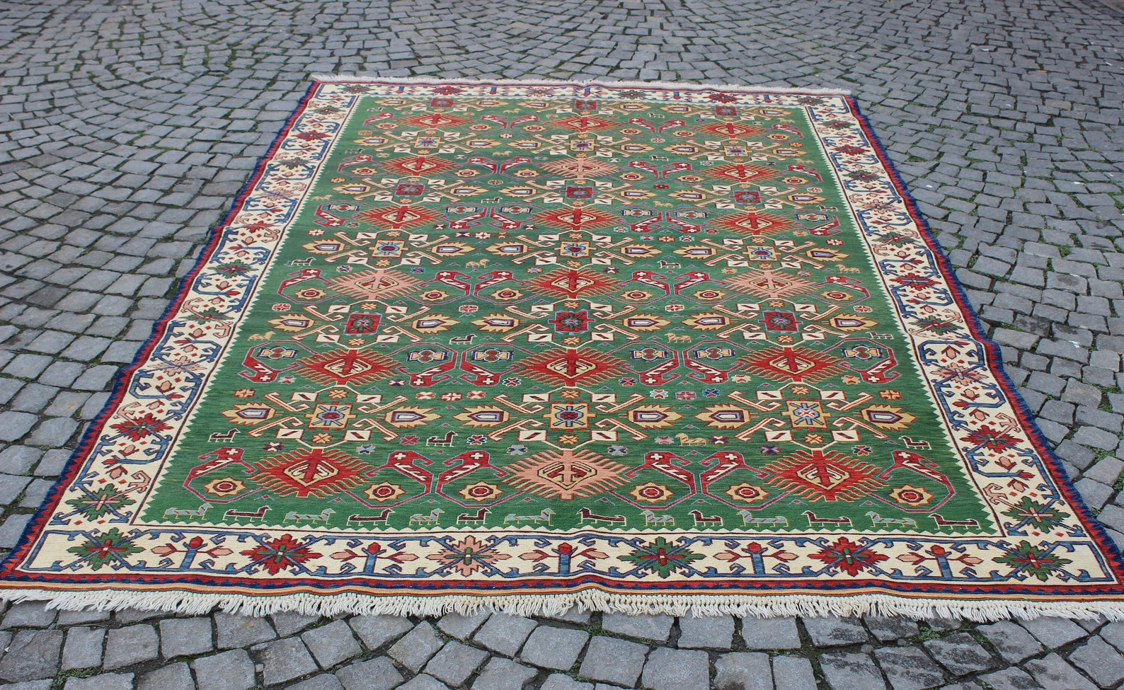 XL Vintage Soumak Accent Area Rug 6.6 x 9.3 ft