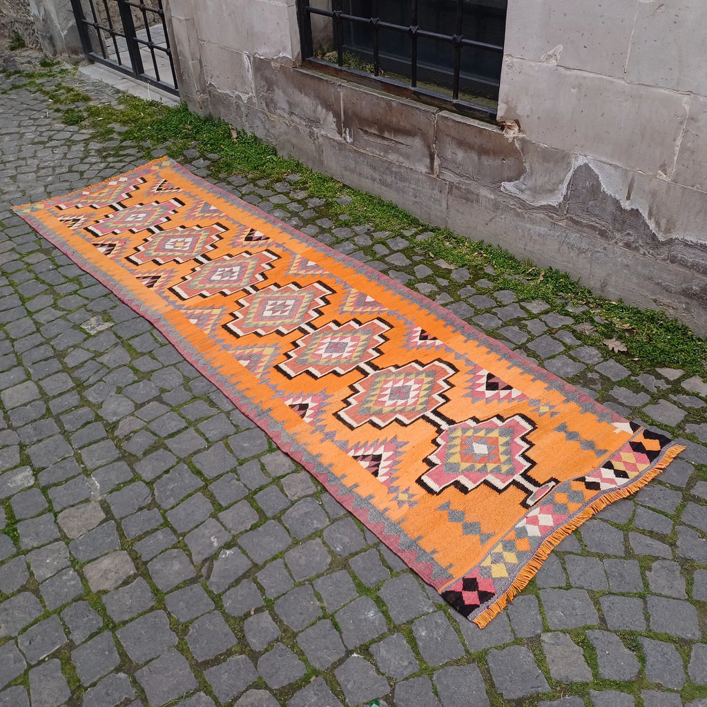 Vintage Turkish Runner Rug 2.7 x 9.5 ft