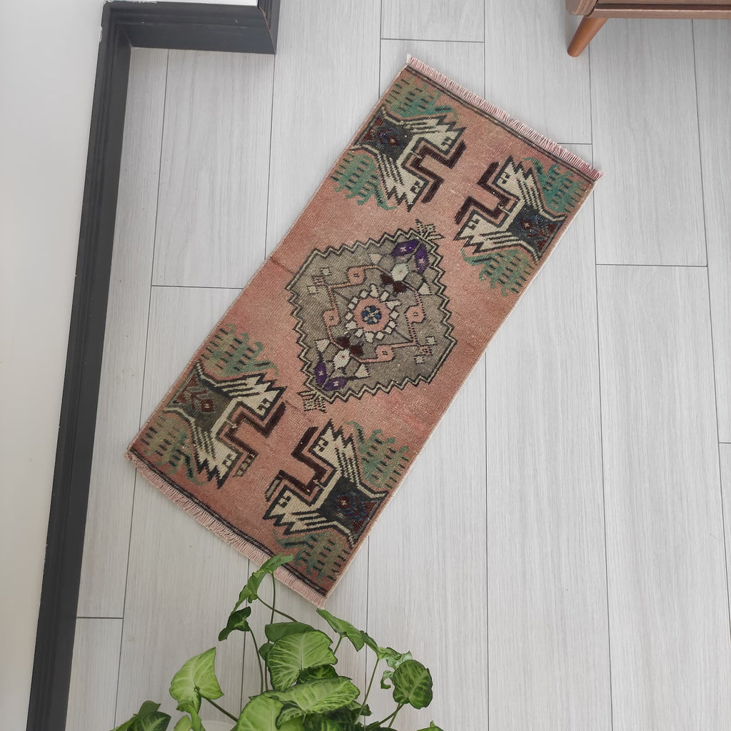 Vintage Turkish Mini Rug 1.3 x 3 ft