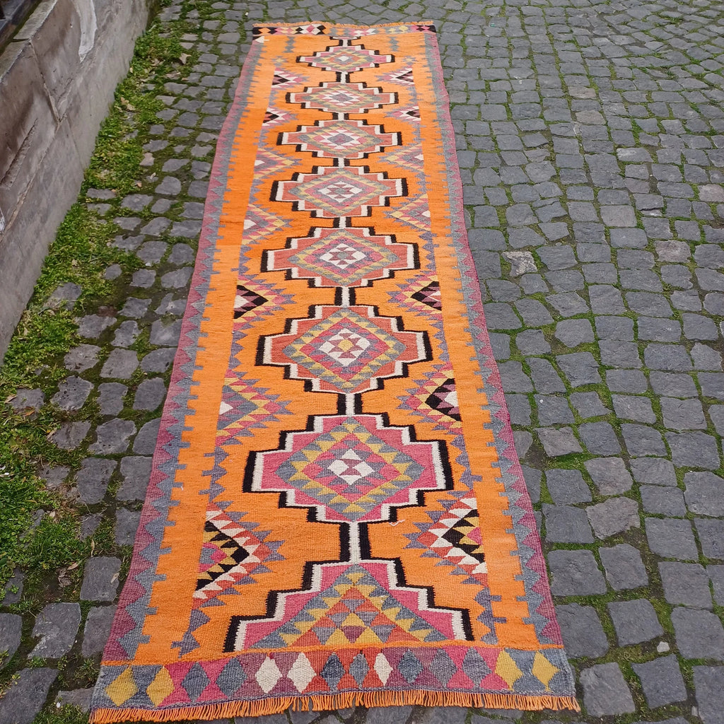 Vintage Turkish Runner Rug 2.7 x 9.5 ft