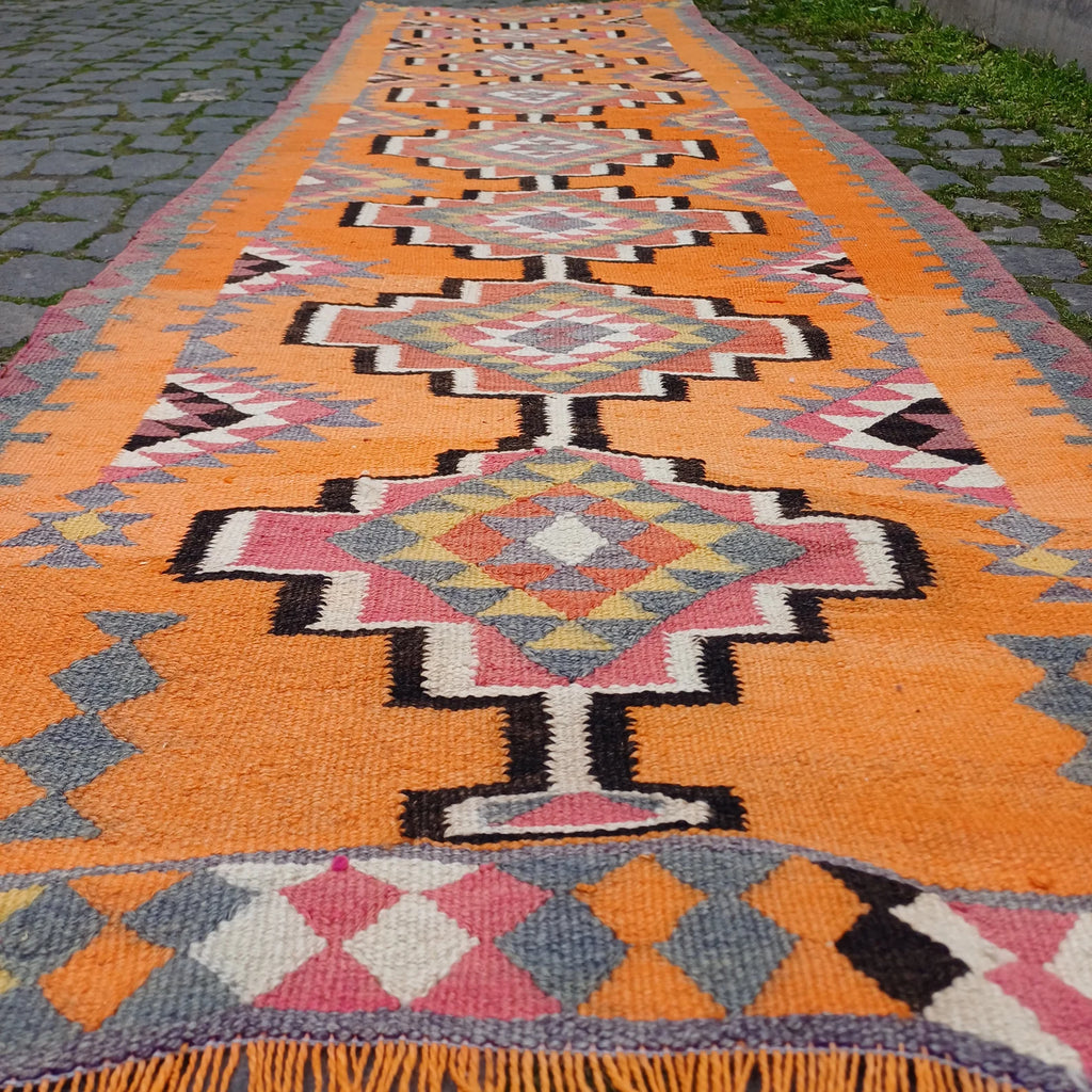 Vintage Turkish Runner Rug 2.7 x 9.5 ft