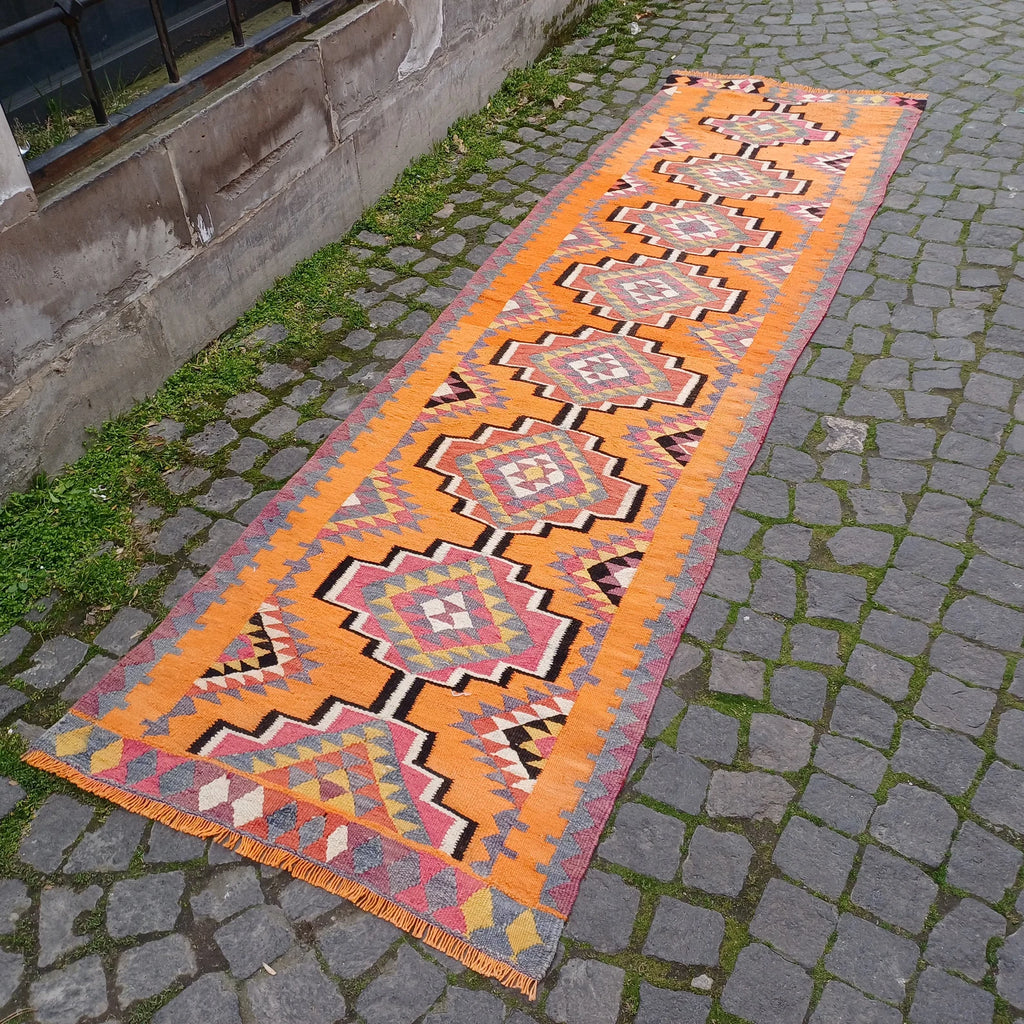 Vintage Turkish Runner Rug 2.7 x 9.5 ft