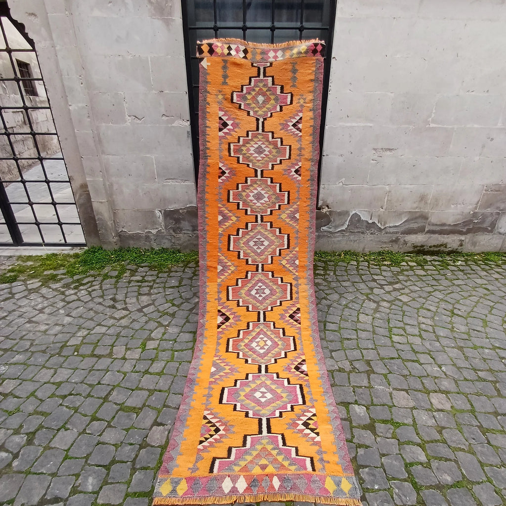 Vintage Turkish Runner Rug 2.7 x 9.5 ft