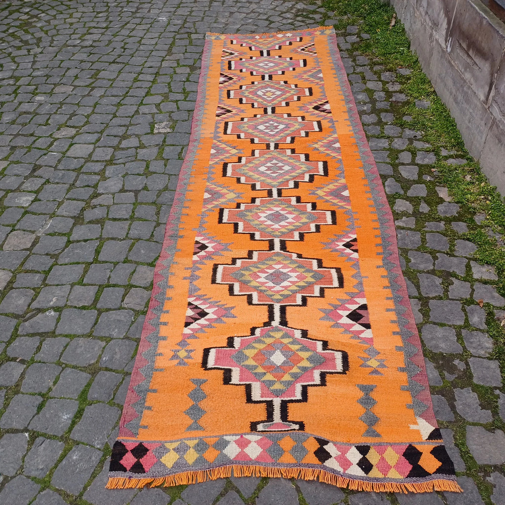 Vintage Turkish Runner Rug 2.7 x 9.5 ft