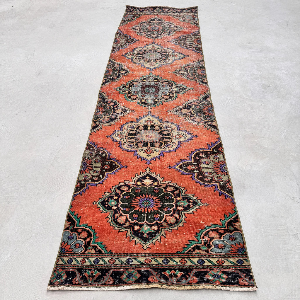 Vintage Turkish Runner Rug 2.9 x 10.8 ft