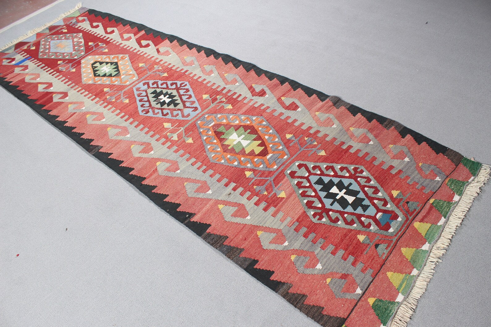 Vintage Turkish Runner Rug 3.2 x 9.9 ft