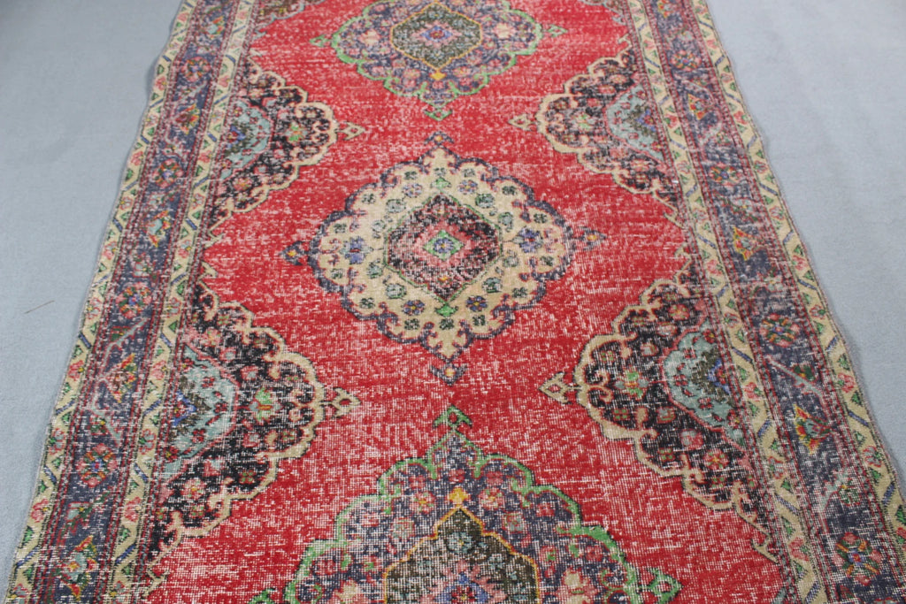 Vintage Turkish Accent Area rug 4.7 x 12.4 ft