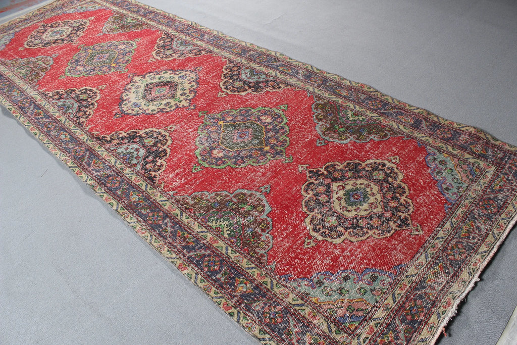 Vintage Turkish Accent Area rug 4.7 x 12.4 ft