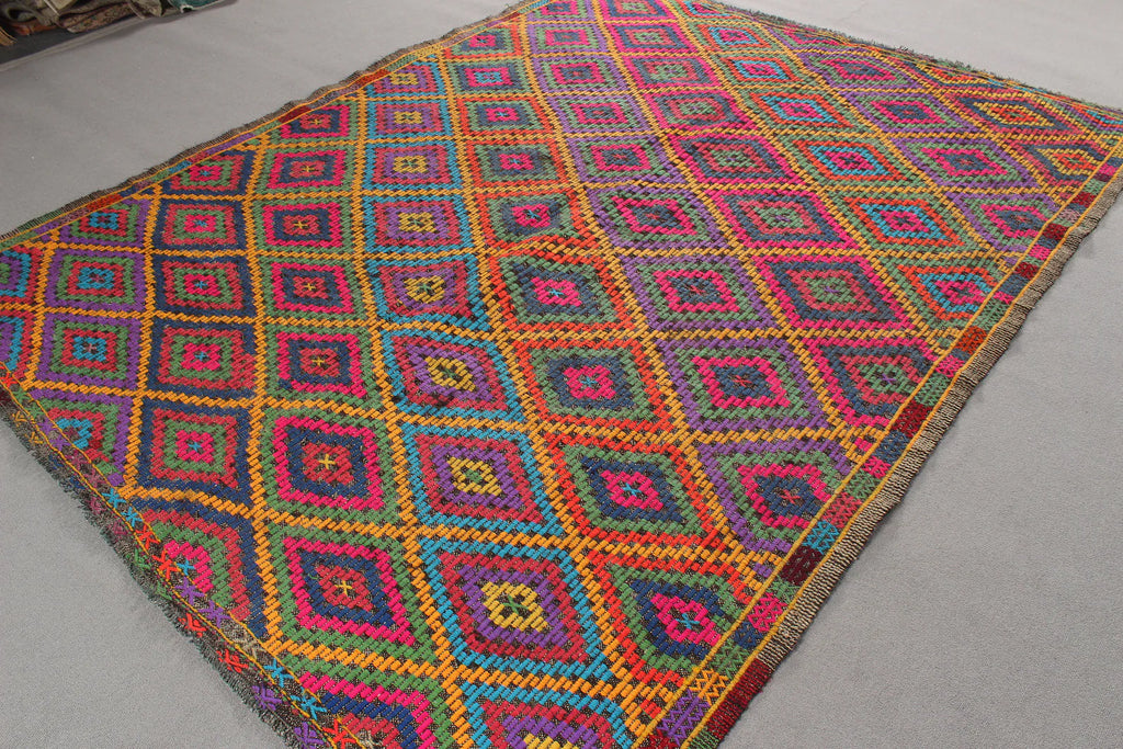 XL Vintage Turkish Accent Area Rug 6.6 x 8.5 ft