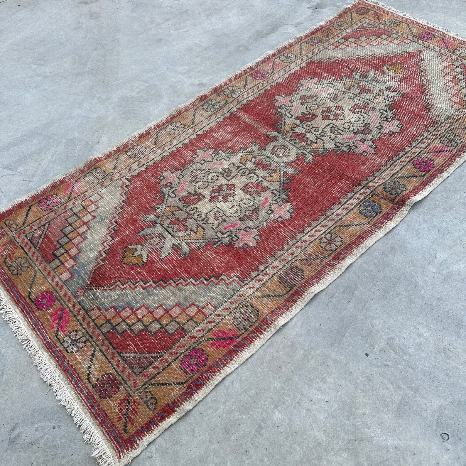Vintage Turkish Accent Area rug 3.1 x 7.1 ft