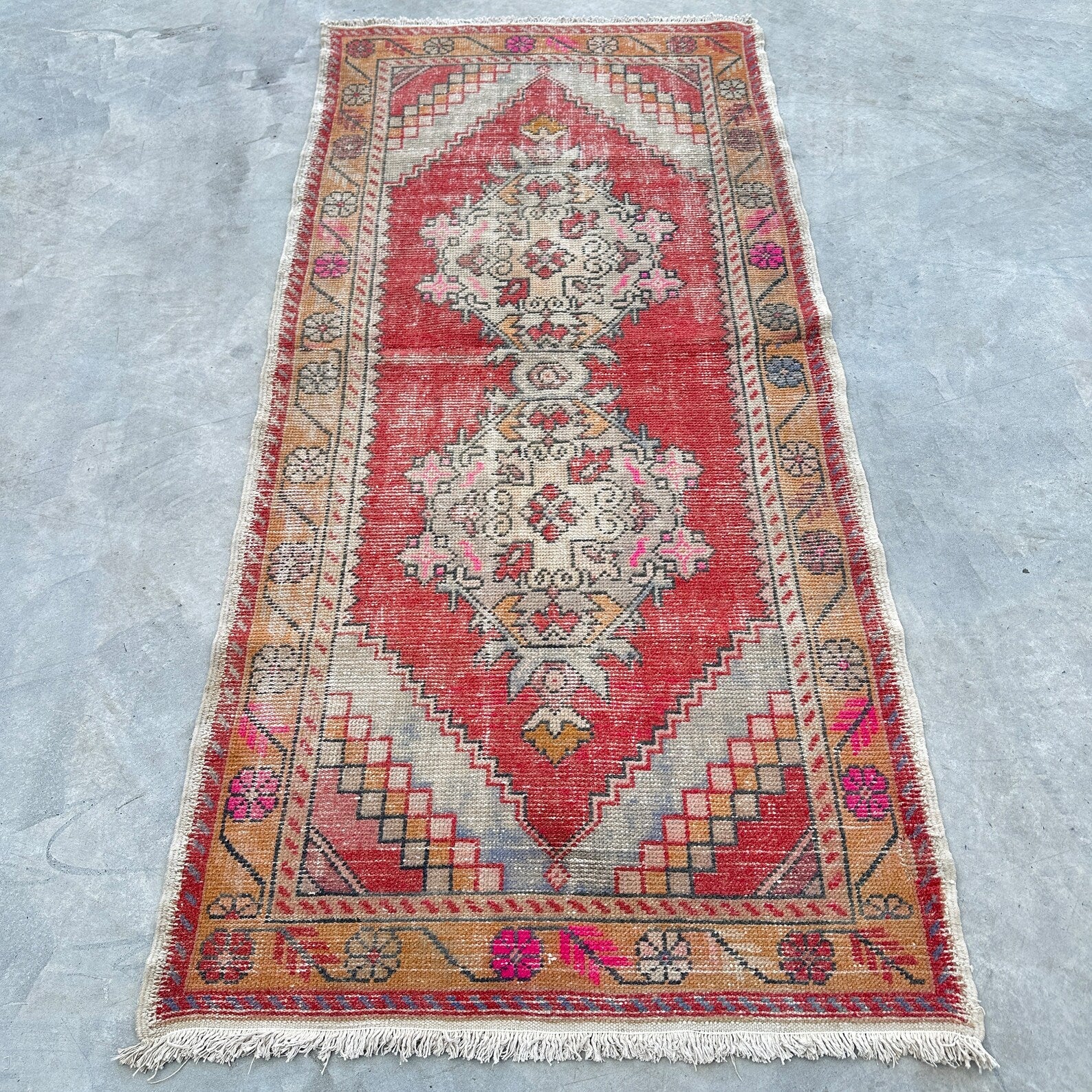 Vintage Turkish Accent Area rug 3.1 x 7.1 ft
