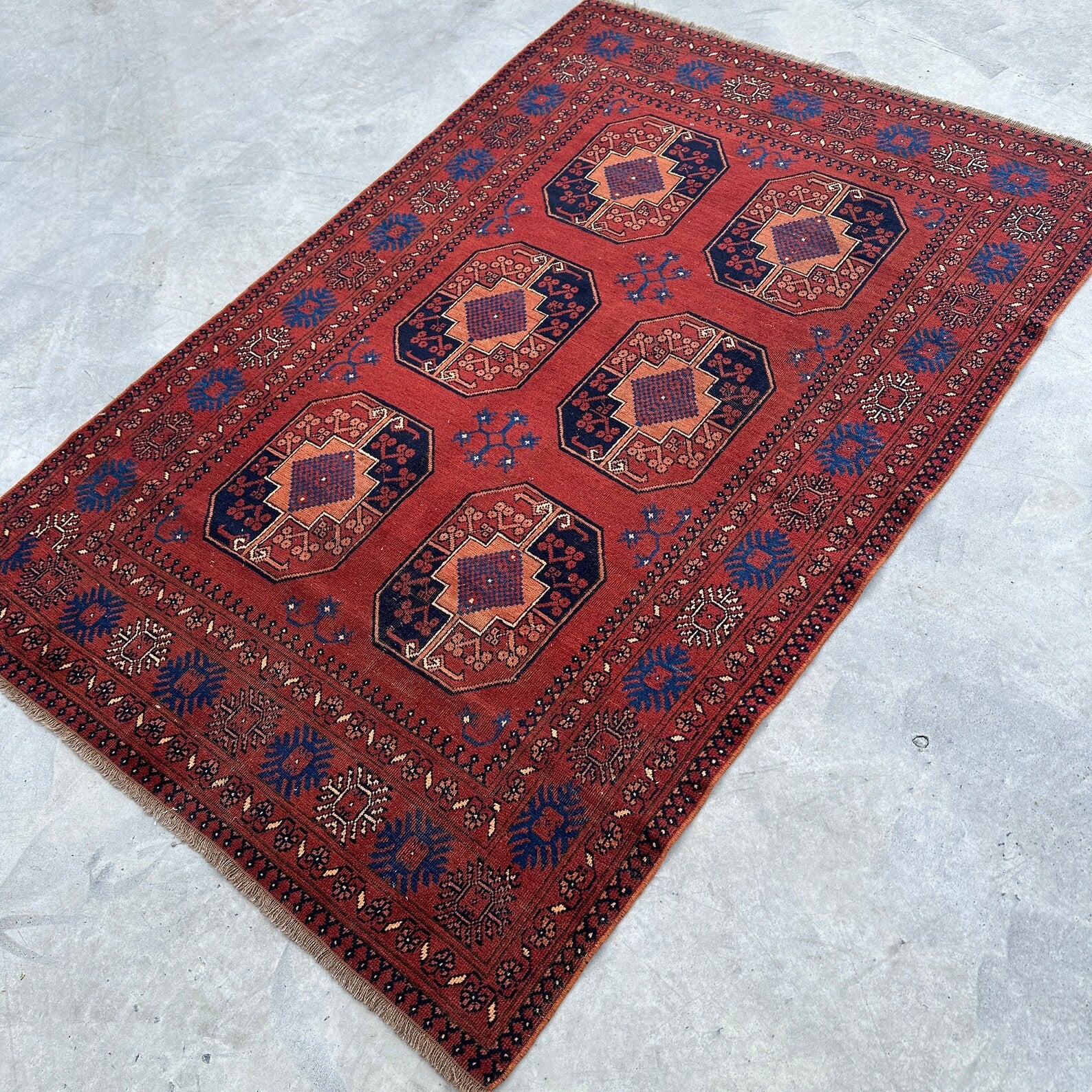 Vintage Afghan Bokhara Rug 3.7 x 5.8 ft