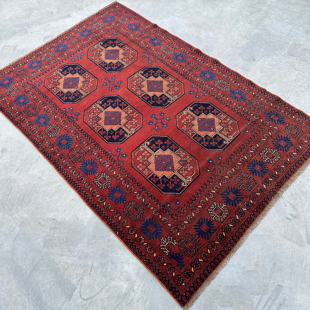 Vintage Afghan Bokhara Rug 3.7 x 5.8 ft