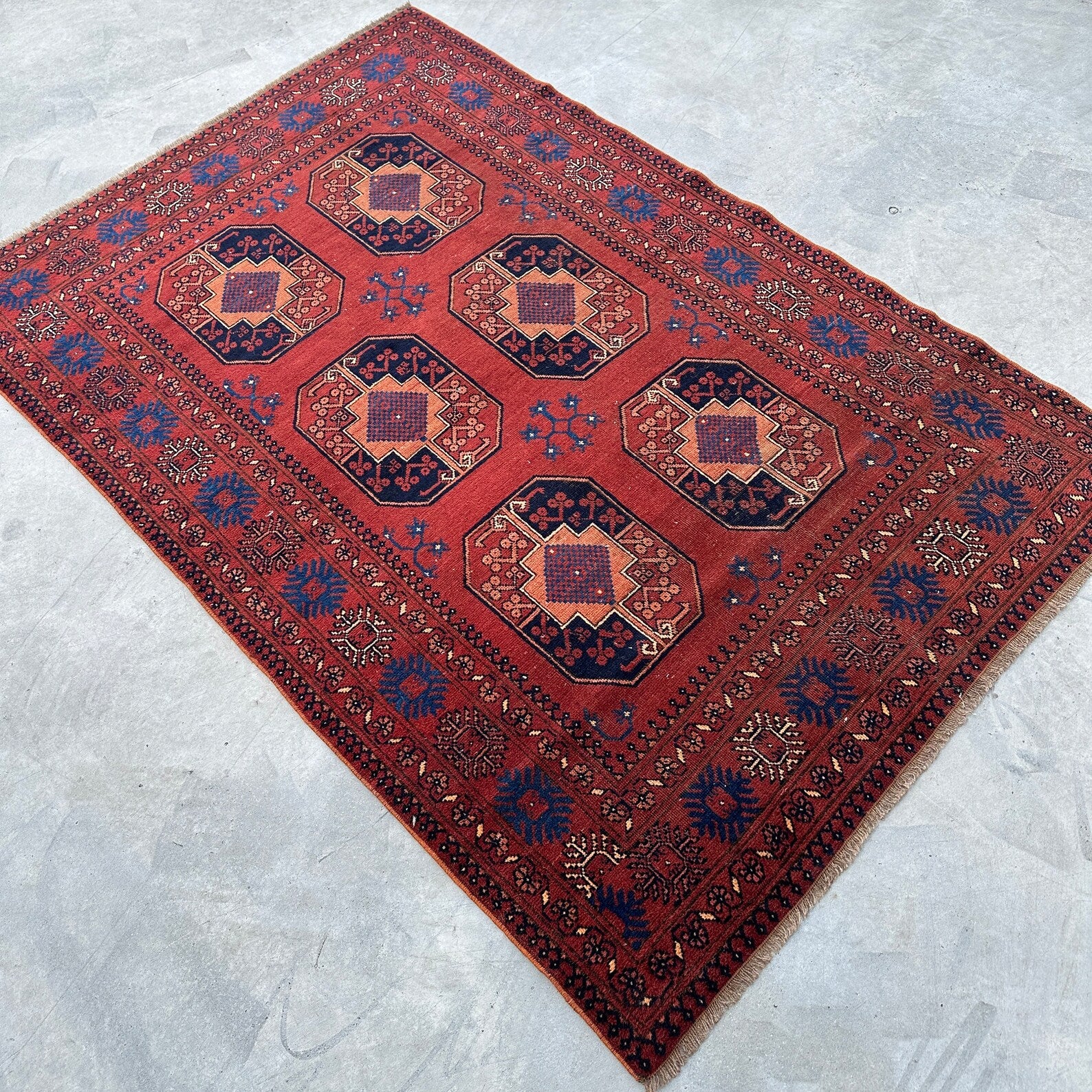 Vintage Afghan Bokhara Rug 3.7 x 5.8 ft