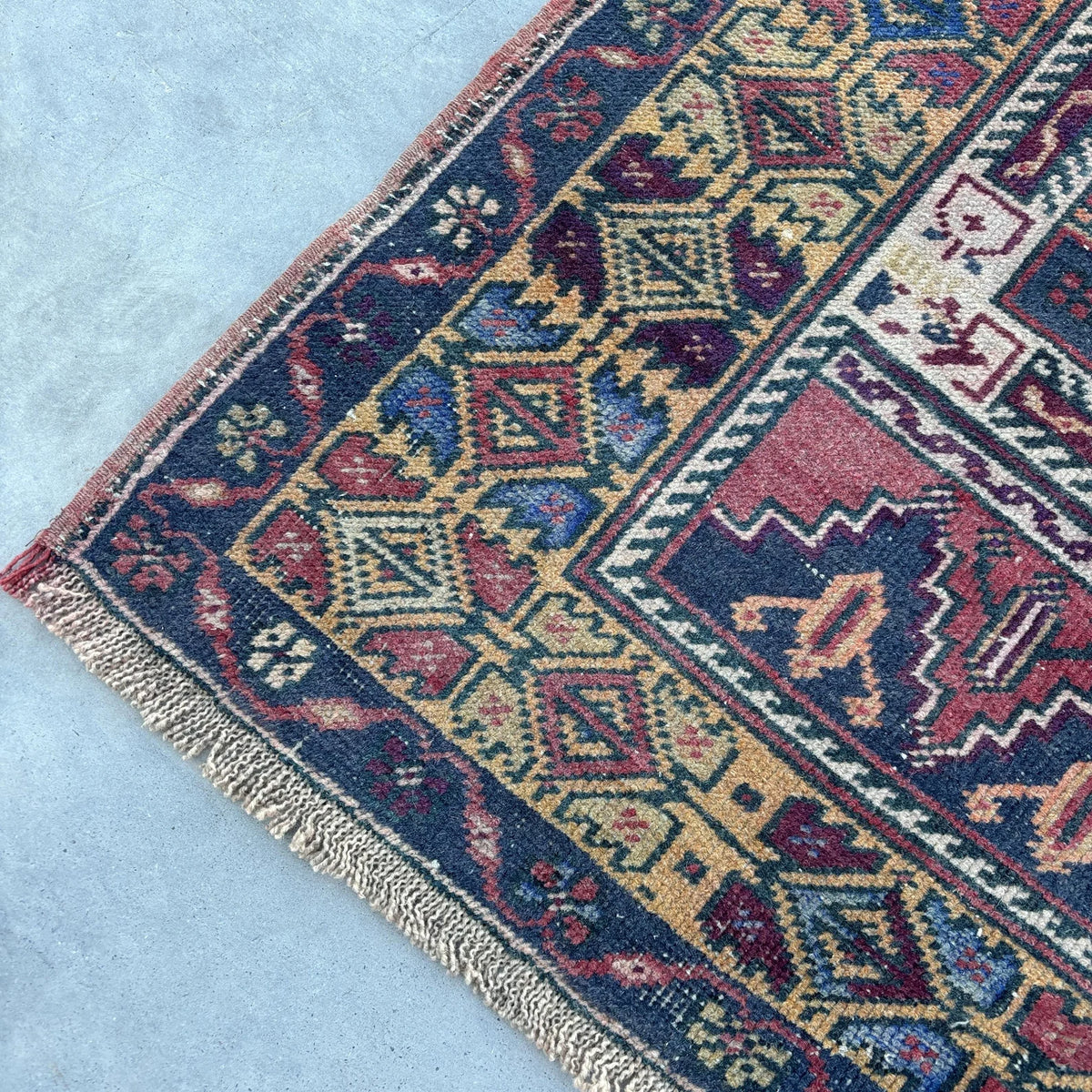 Vintage Turkish Accent Area rug 3.7 x 6.7 ft
