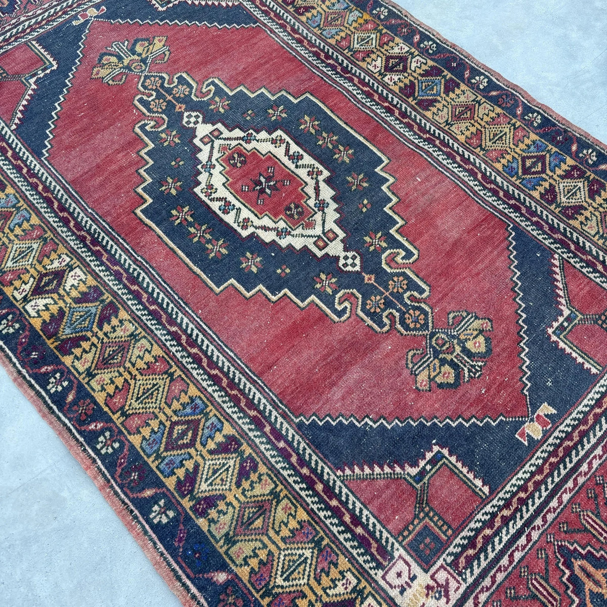 Vintage Turkish Accent Area rug 3.7 x 6.7 ft