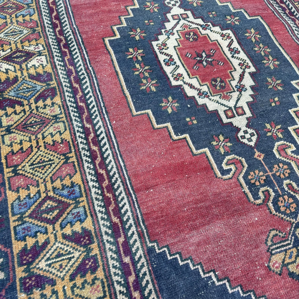 Vintage Turkish Accent Area rug 3.7 x 6.7 ft