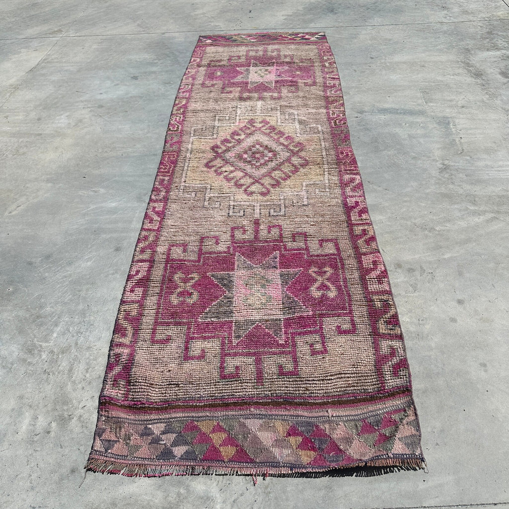Vintage Turkish Runner Rug 3.2 x 10.7 ft