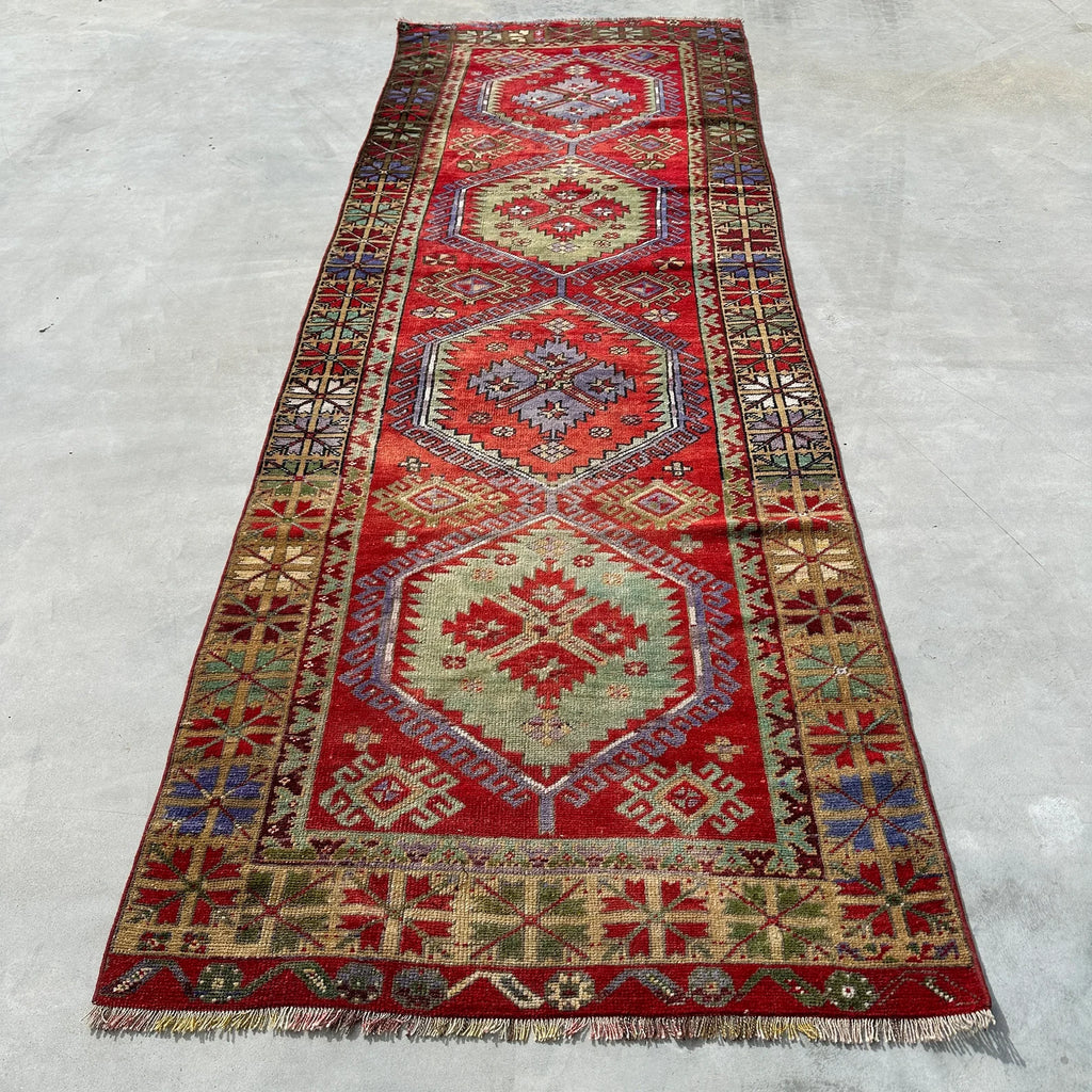 Vintage Turkish Runner Rug 3.6 x 10.5 ft