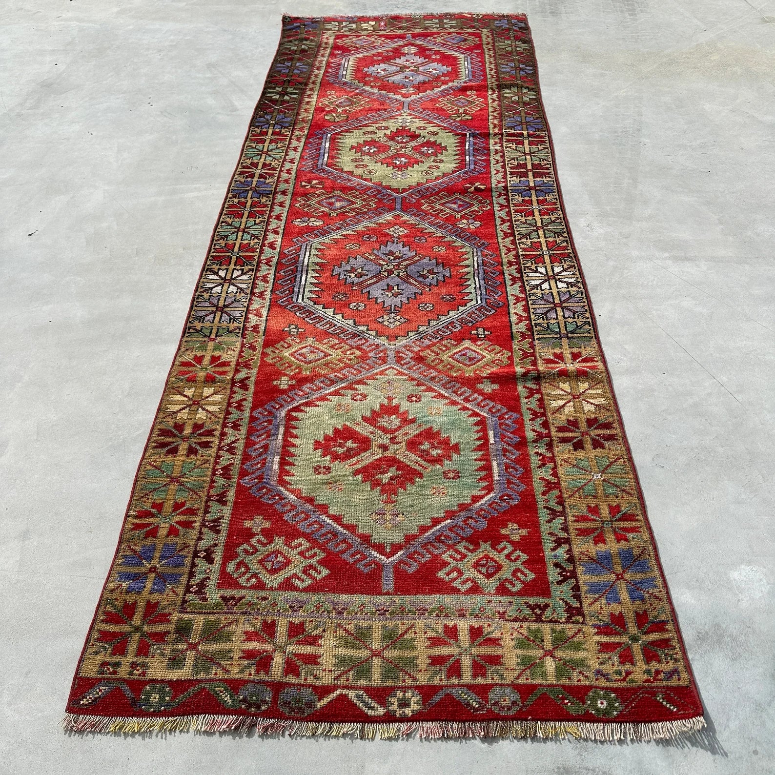 Vintage Turkish Runner Rug 3.6 x 10.5 ft
