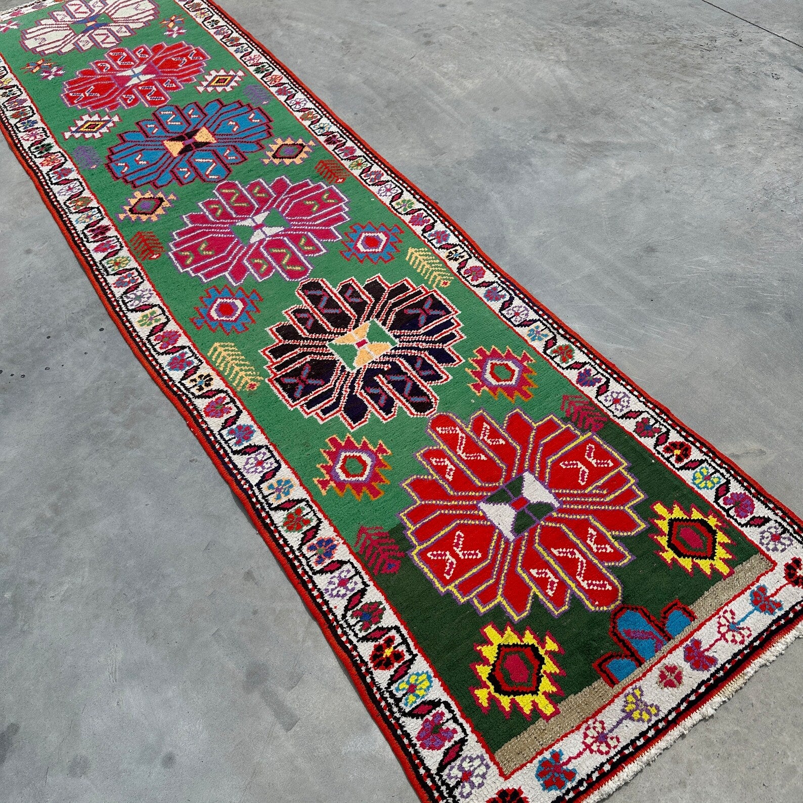 Vintage Turkish Runner Rug 2.6 x 10.3 ft