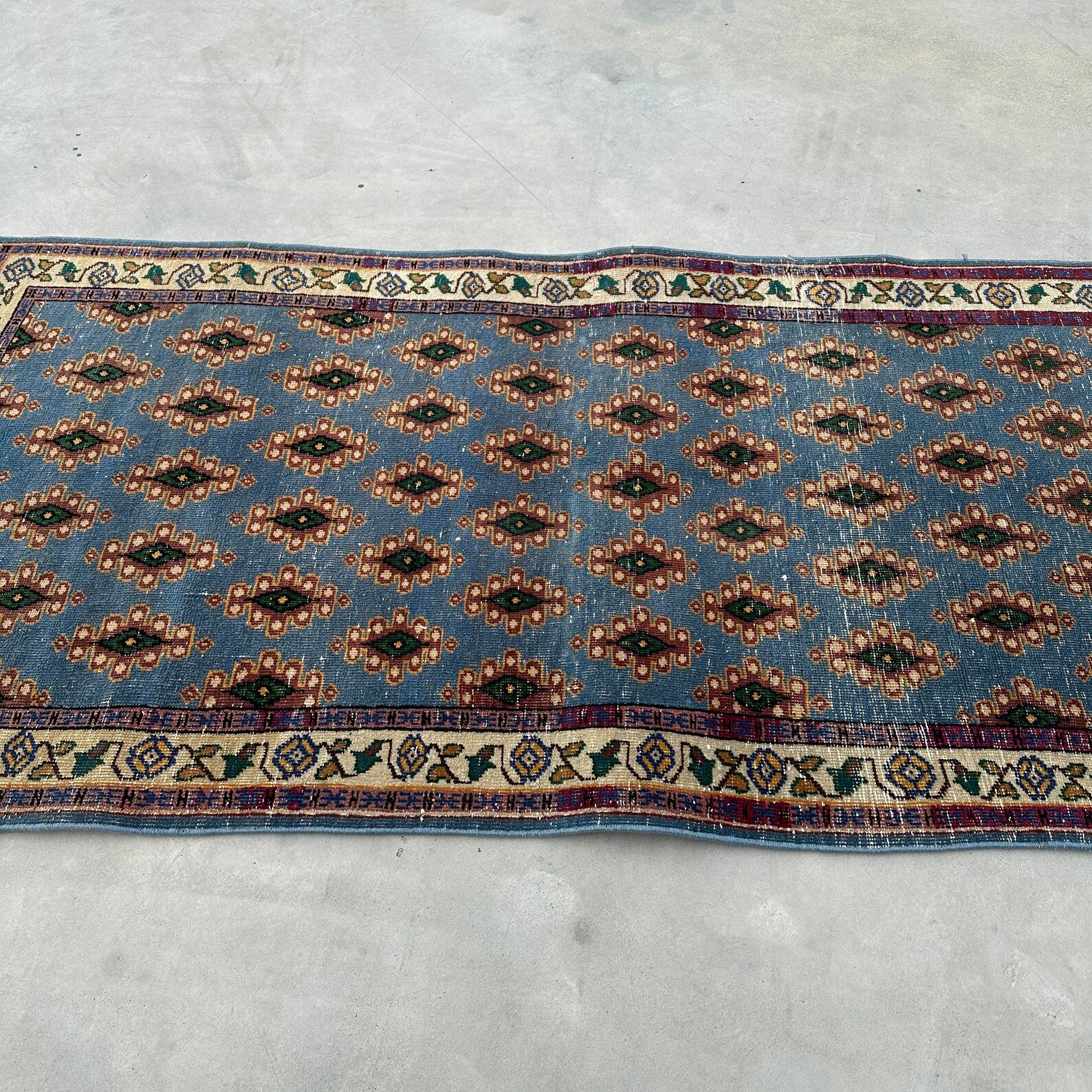 Vintage Turkish Accent Area rug 3.4 x 6.9 ft