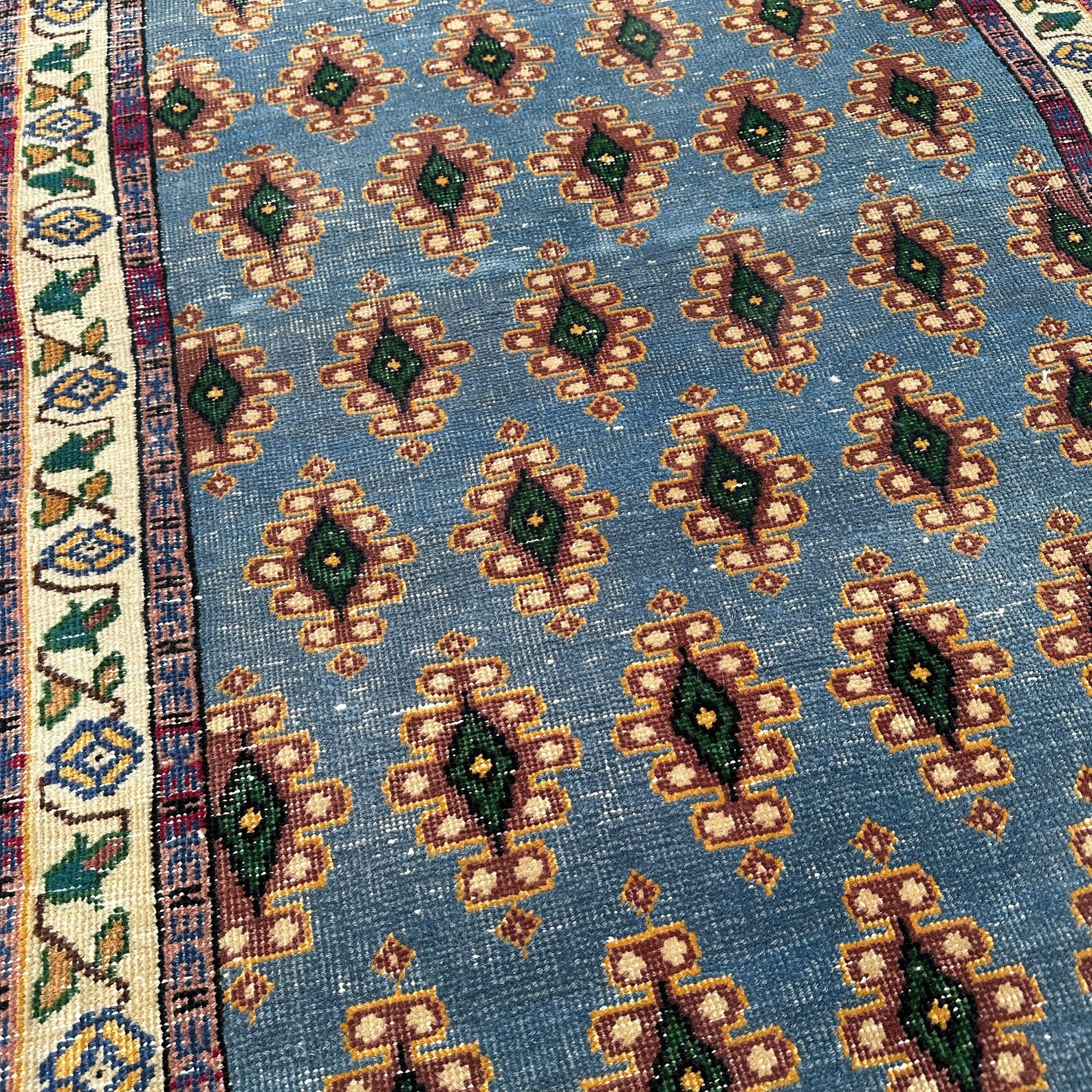 Vintage Turkish Accent Area rug 3.4 x 6.9 ft