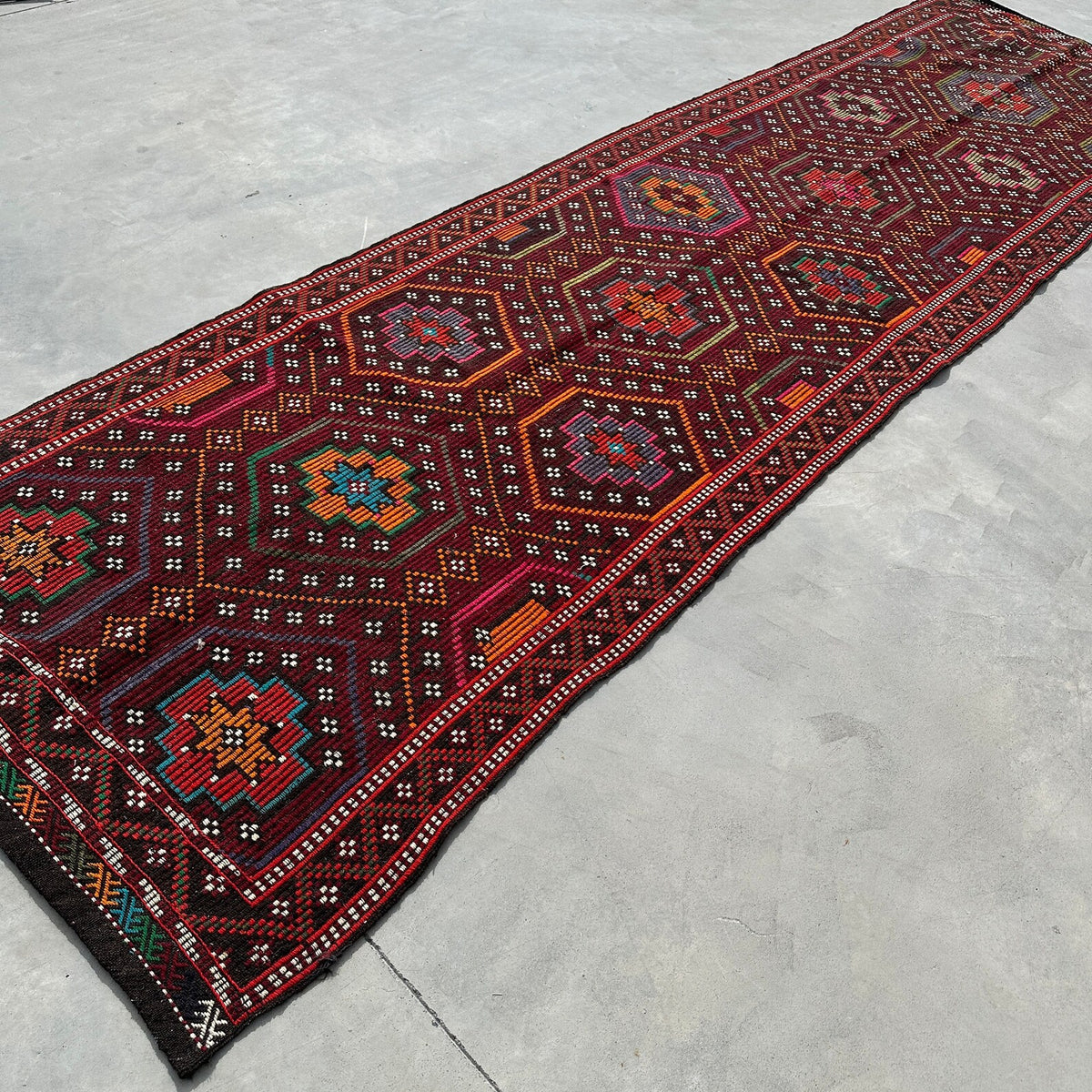 Vintage Turkish Runner Rug 3.7 x 12.9 ft