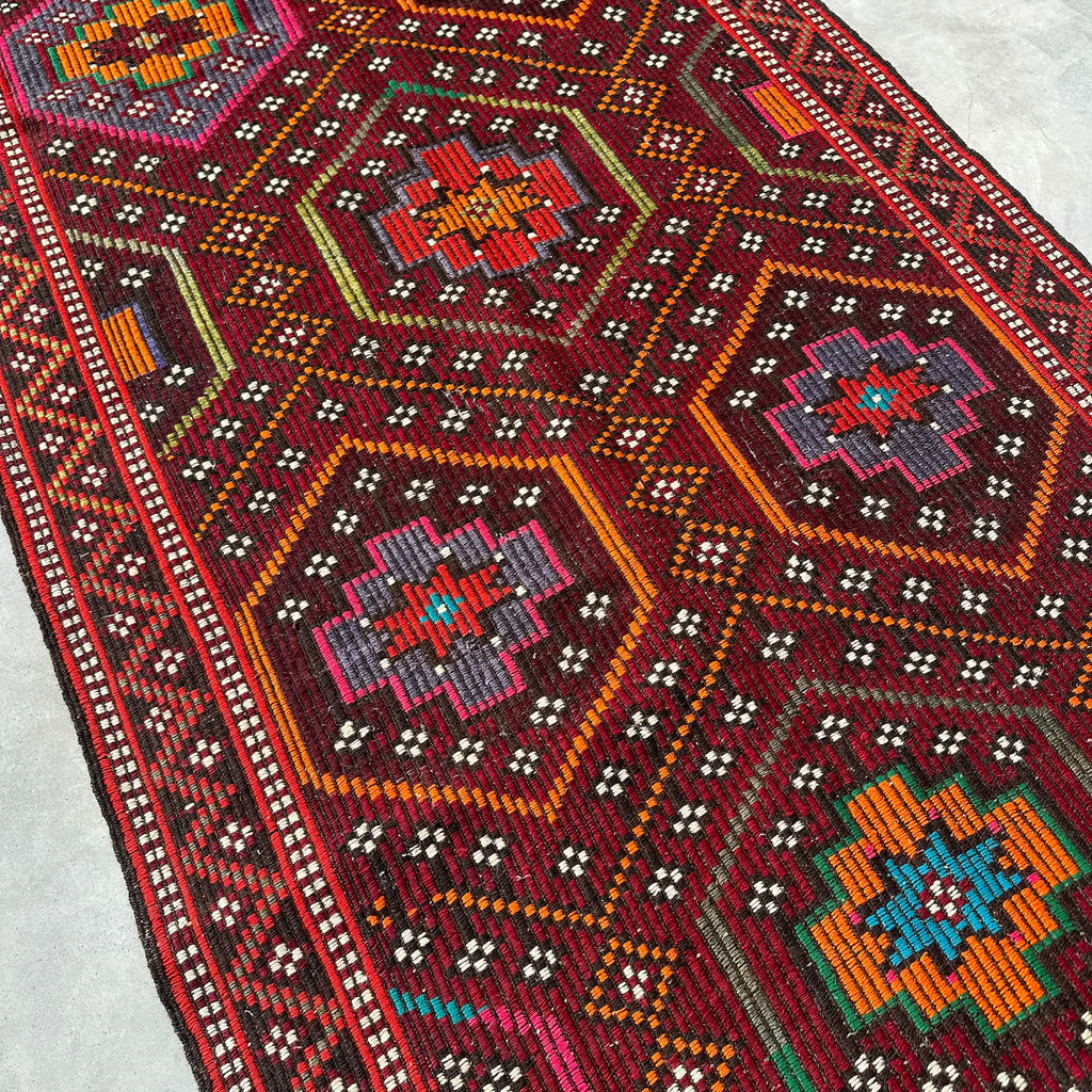 Vintage Turkish Runner Rug 3.7 x 12.9 ft