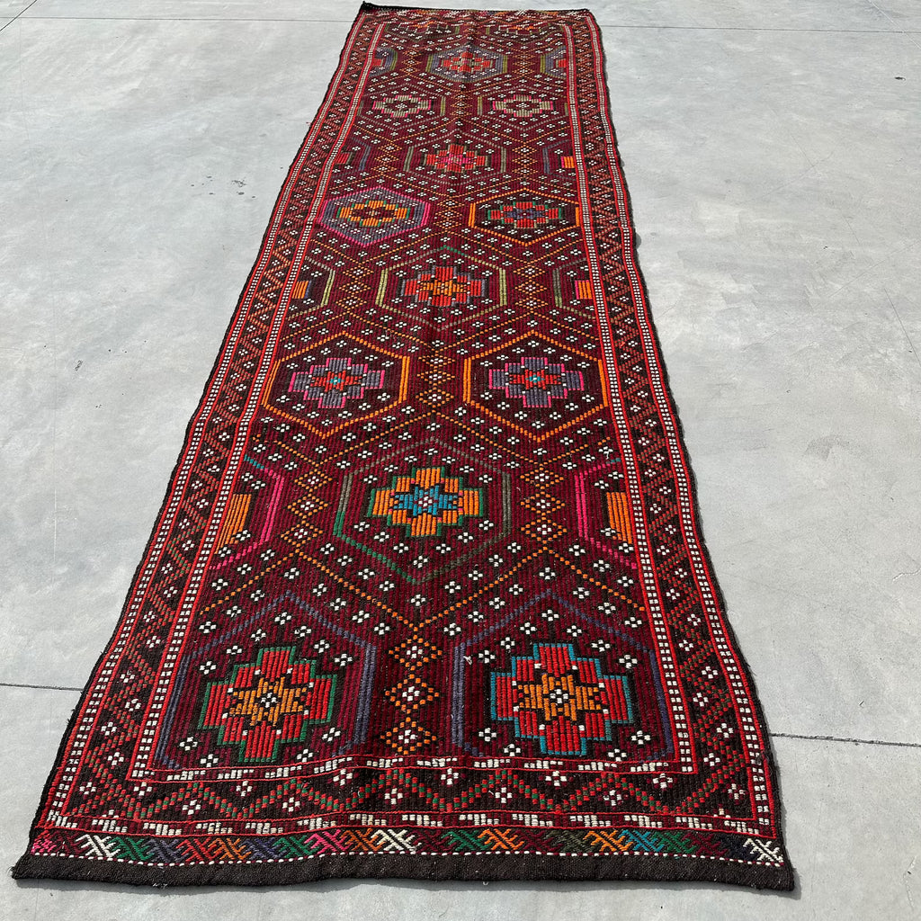 Vintage Turkish Runner Rug 3.7 x 12.9 ft