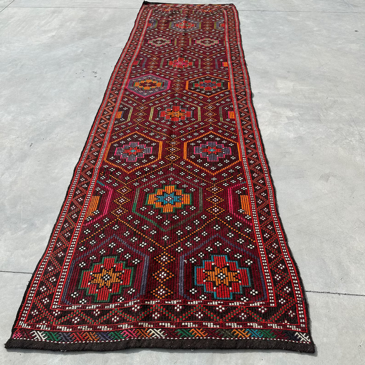 Vintage Turkish Runner Rug 3.7 x 12.9 ft