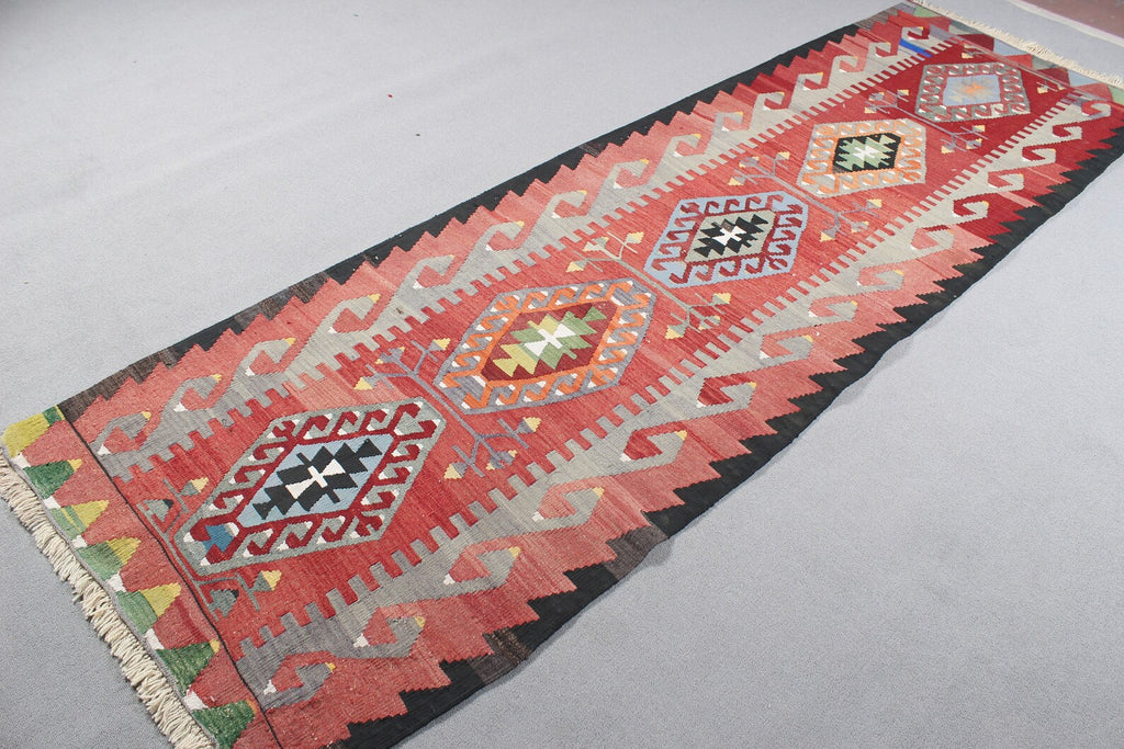 Vintage Turkish Runner Rug 3.2 x 9.9 ft