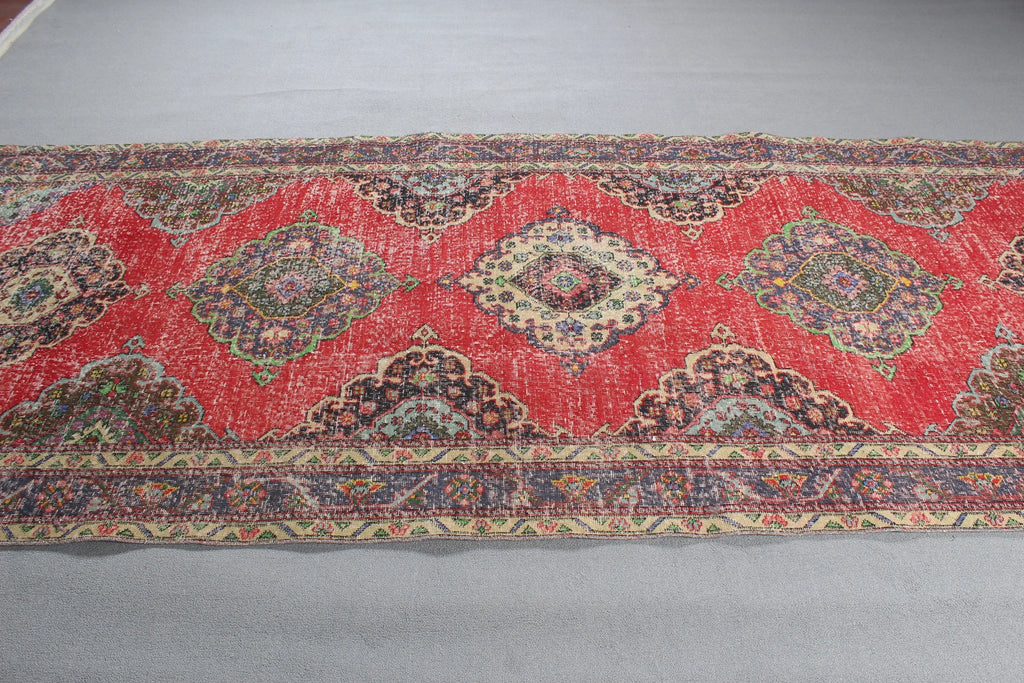 Vintage Turkish Accent Area rug 4.7 x 12.4 ft