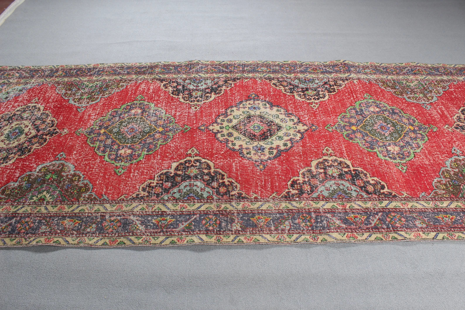 Vintage Turkish Accent Area rug 4.7 x 12.4 ft