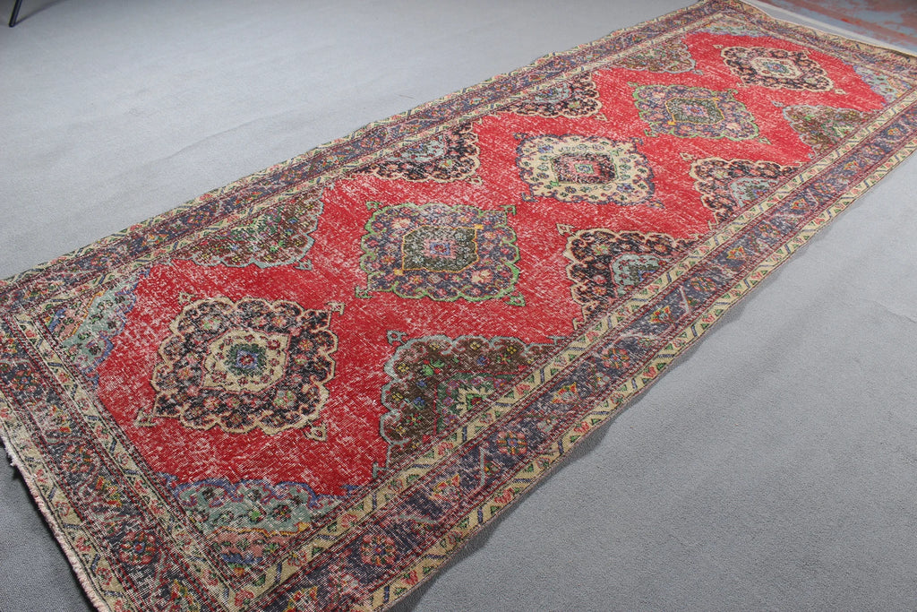 Vintage Turkish Accent Area rug 4.7 x 12.4 ft