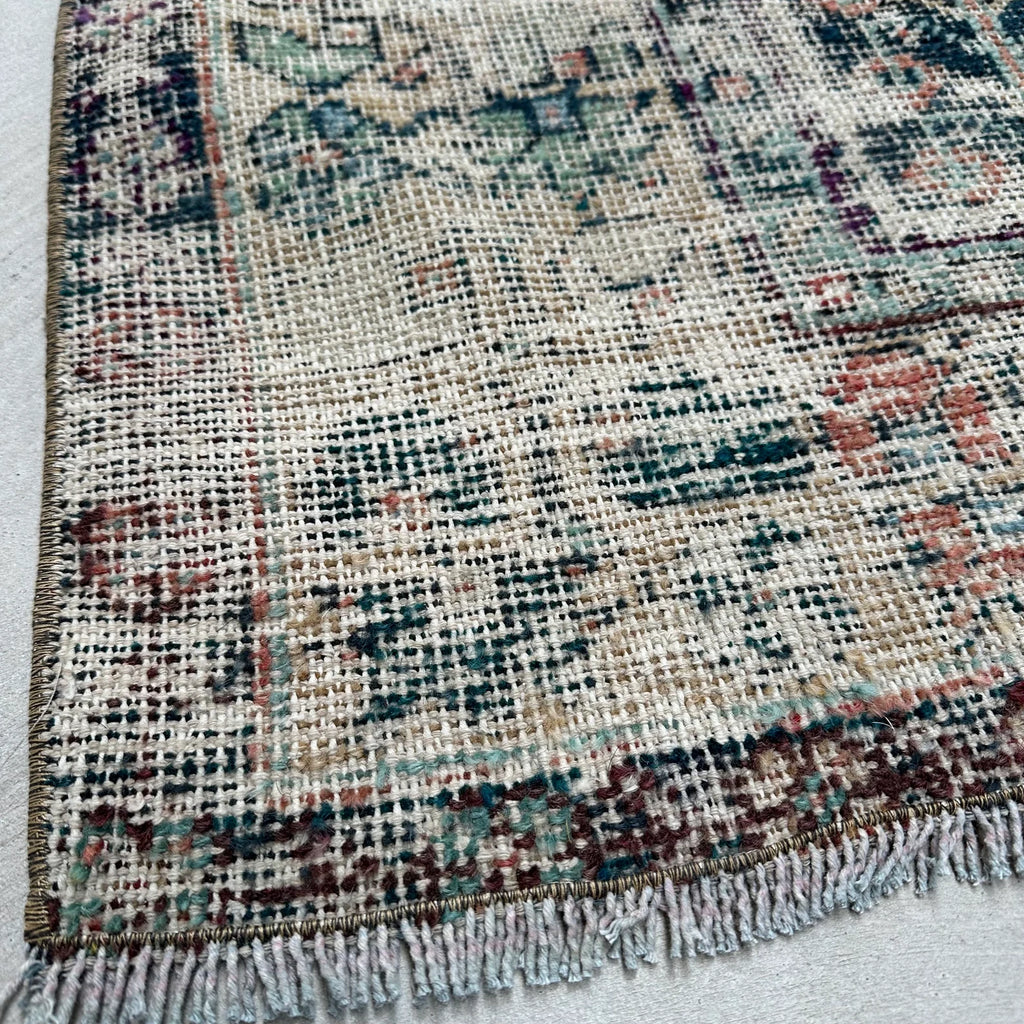 Vintage Turkish Accent Area Rug 3.8 x 7.4 ft