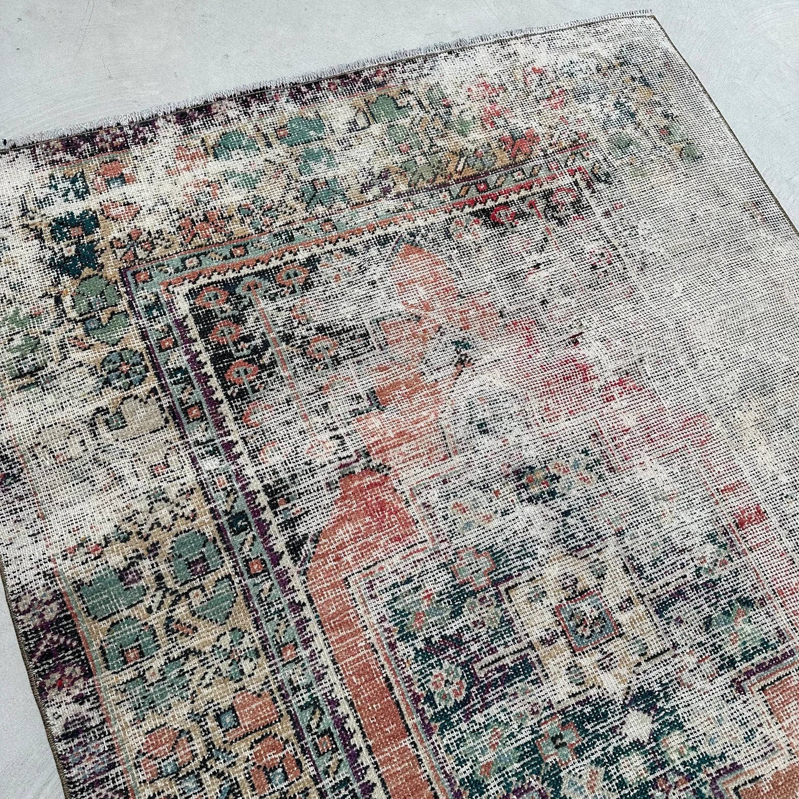 Vintage Turkish Accent Area Rug 3.8 x 7.4 ft