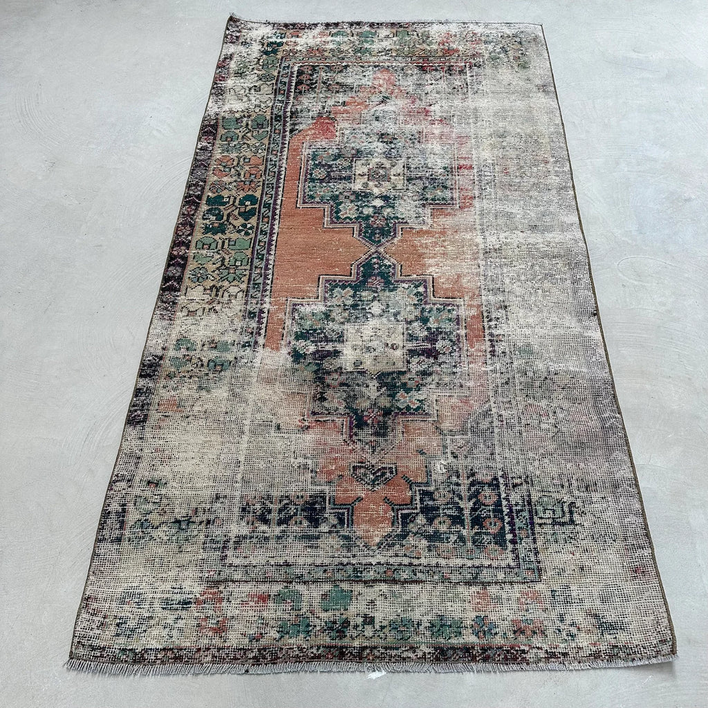 Vintage Turkish Accent Area Rug 3.8 x 7.4 ft
