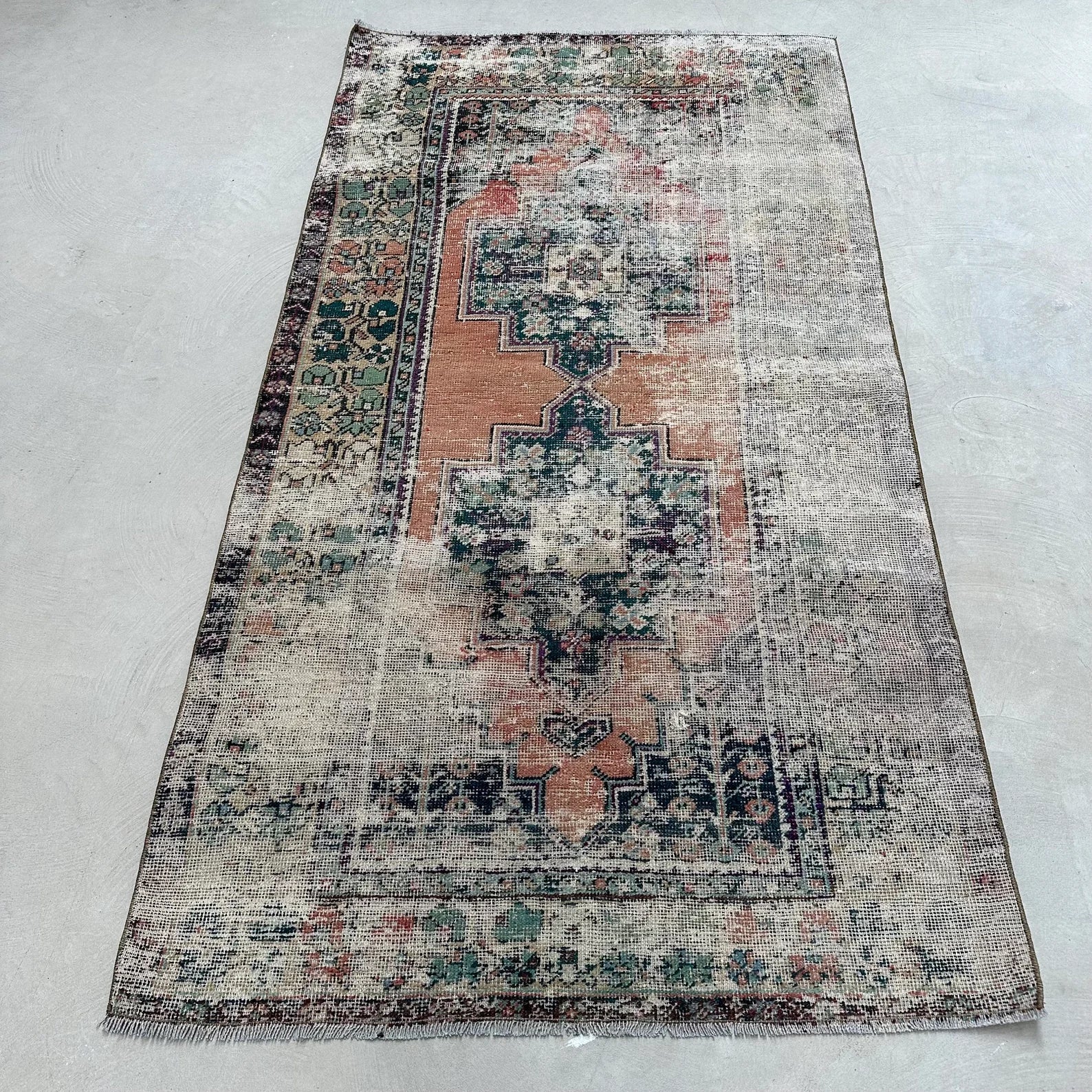 Vintage Turkish Accent Area Rug 3.8 x 7.4 ft