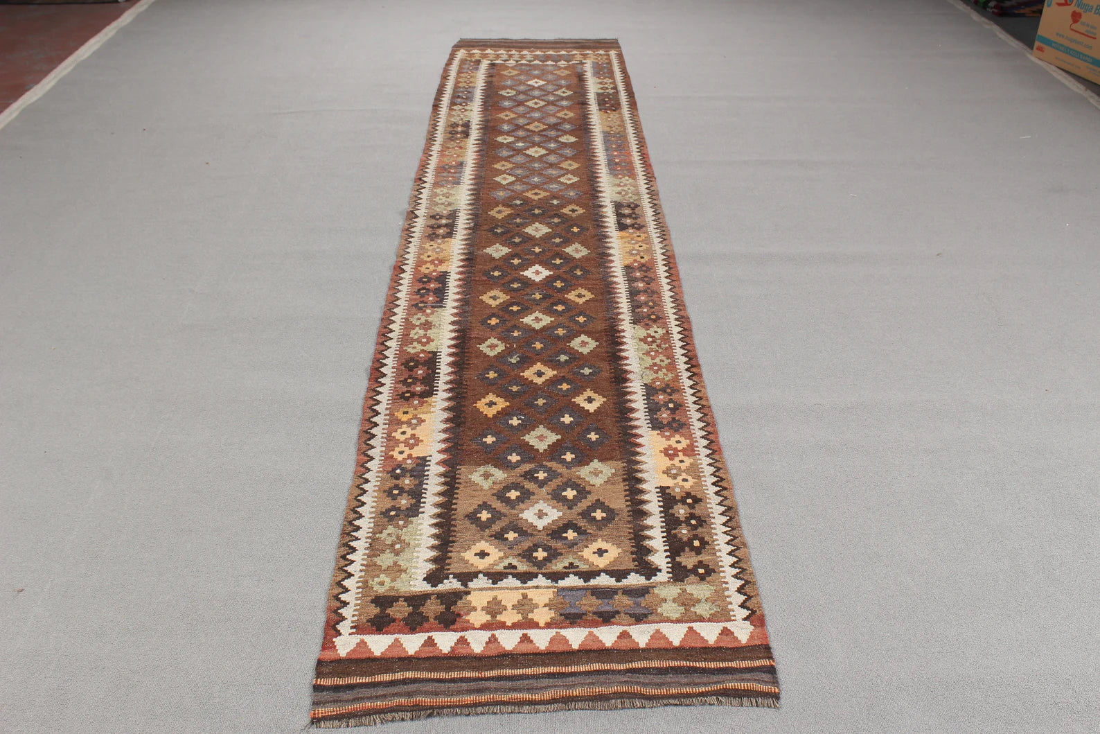 Vintage Turkish Runner Rug 2.4 x 11.6 ft