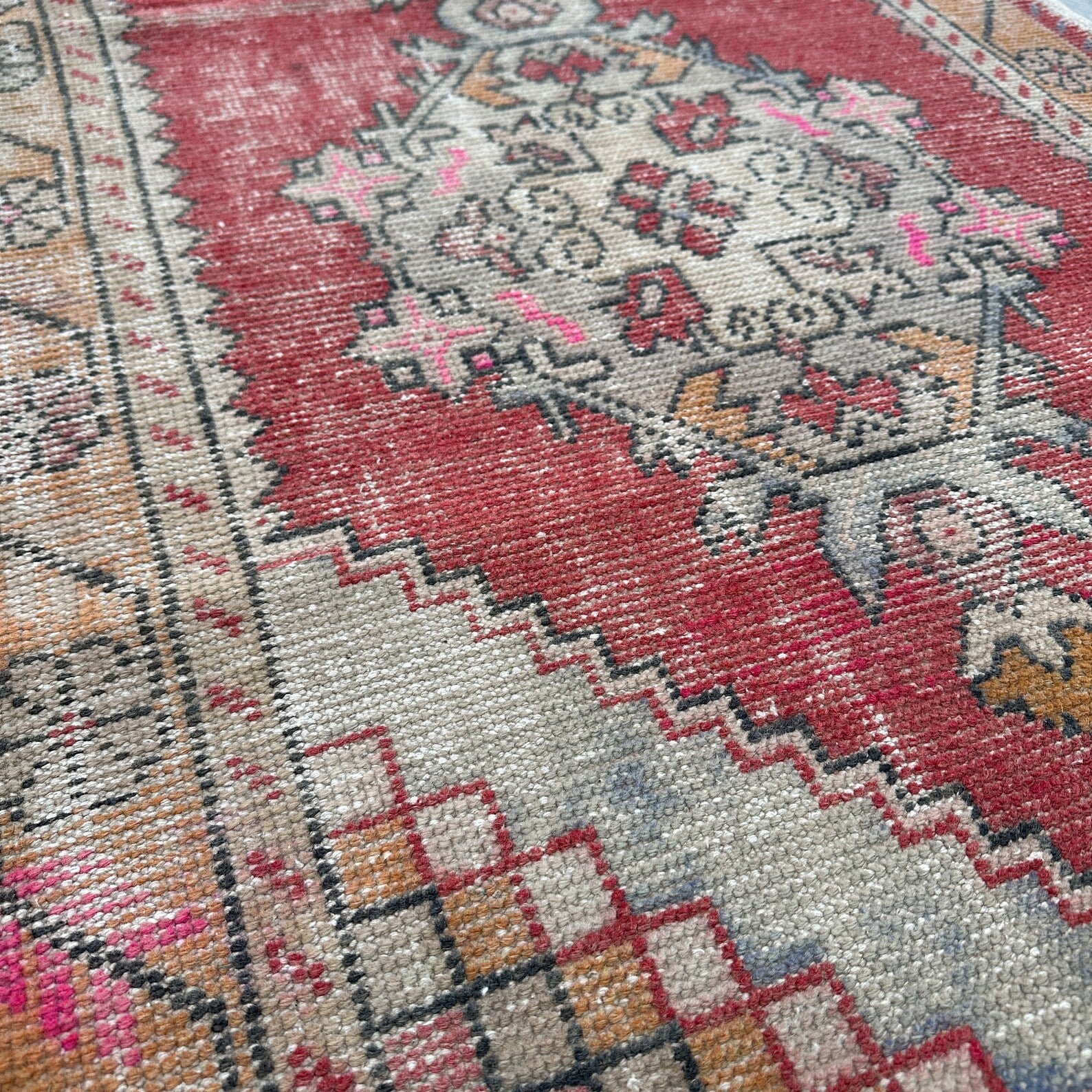 Vintage Turkish Accent Area rug 3.1 x 7.1 ft
