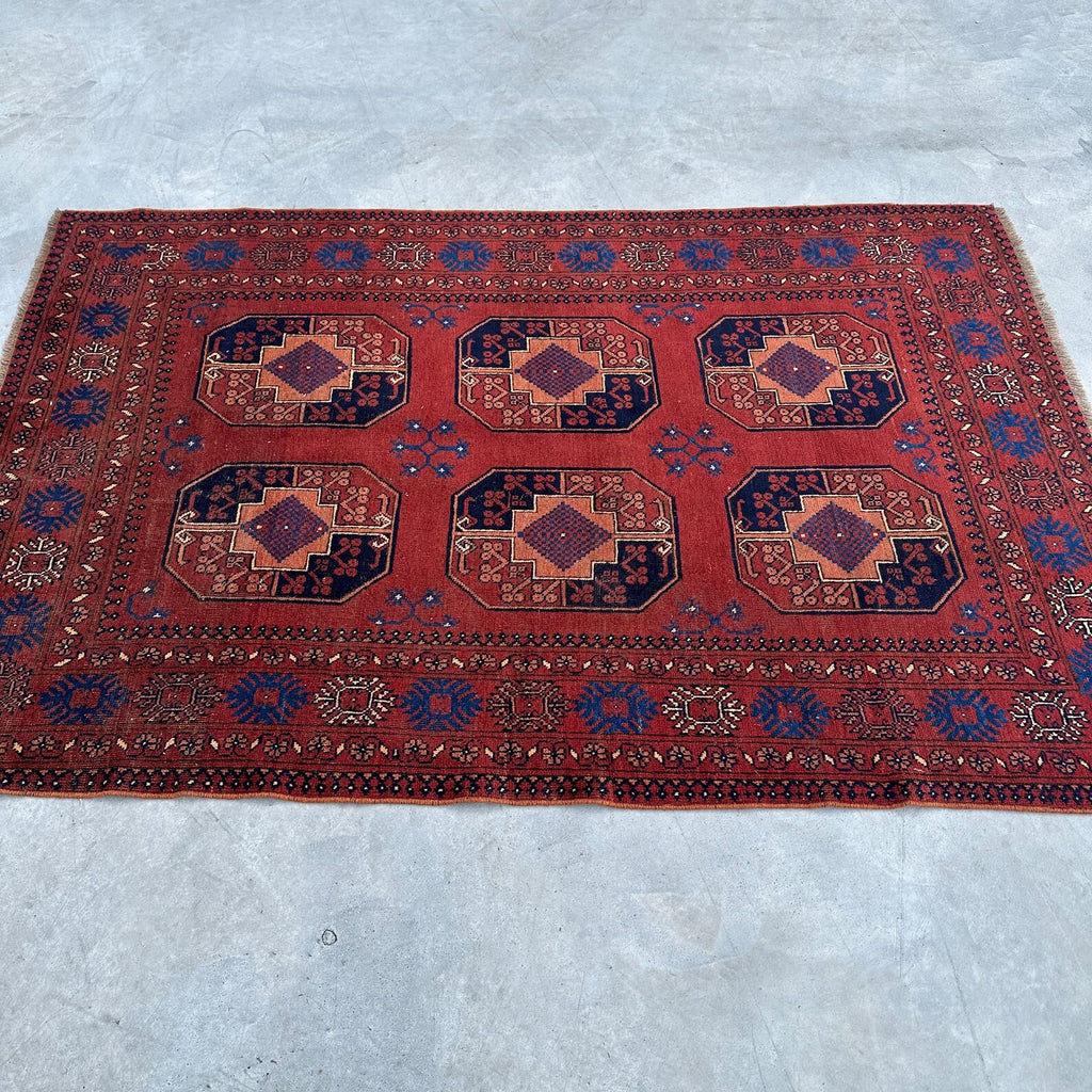 Vintage Afghan Bokhara Rug 3.7 x 5.8 ft