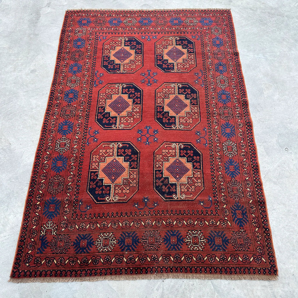 Vintage Afghan Bokhara Rug 3.7 x 5.8 ft