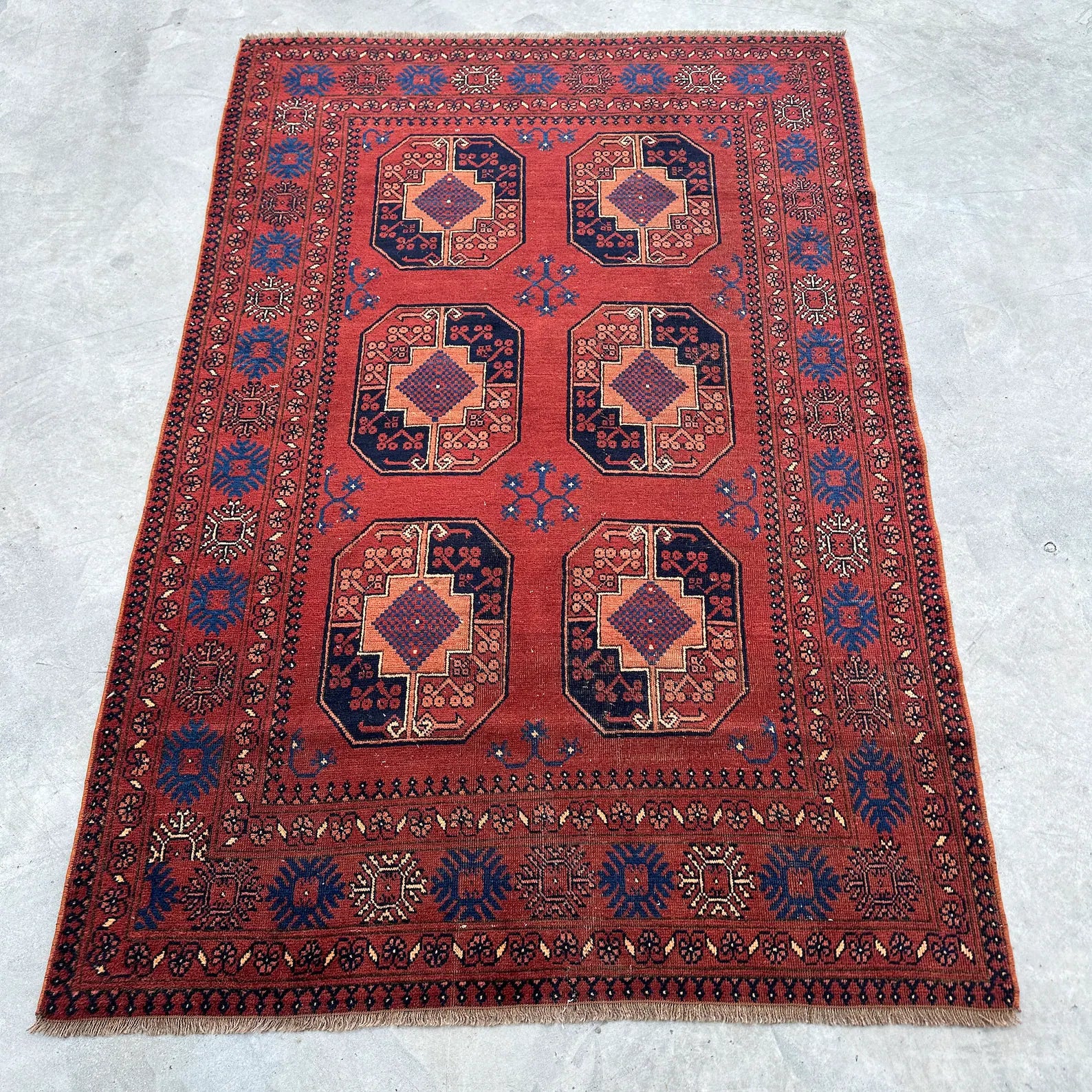 Vintage Afghan Bokhara Rug 3.7 x 5.8 ft