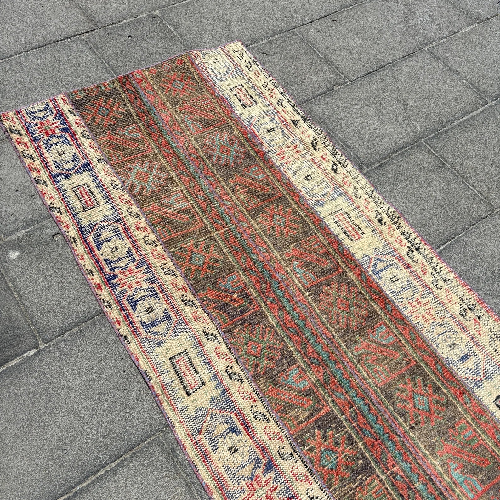 Vintage Turkish Runner Rug 2.6 x 9.9 ft