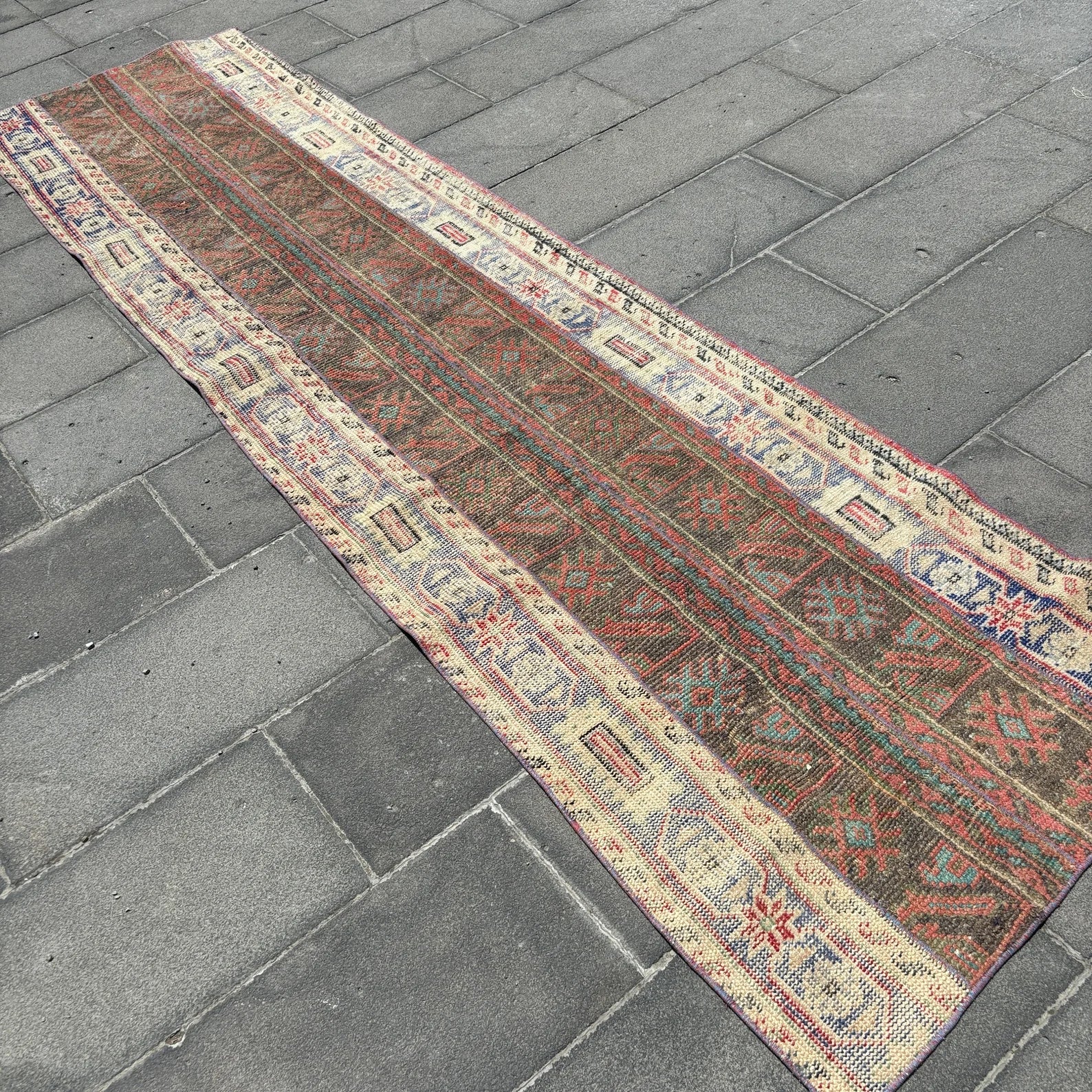 Vintage Turkish Runner Rug 2.6 x 9.9 ft